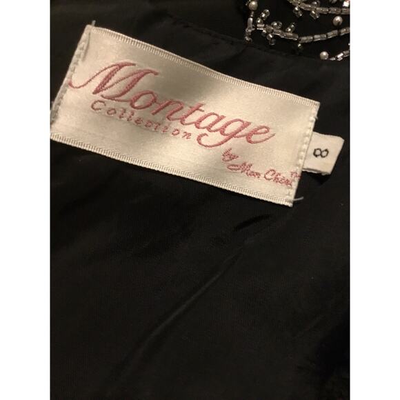 MONTAGE BY MON CHERI BLACK BEADED/PEARL KEYHOLE BODICE LONG FORMAL GOWN SZ 8 - Picture 2 of 9